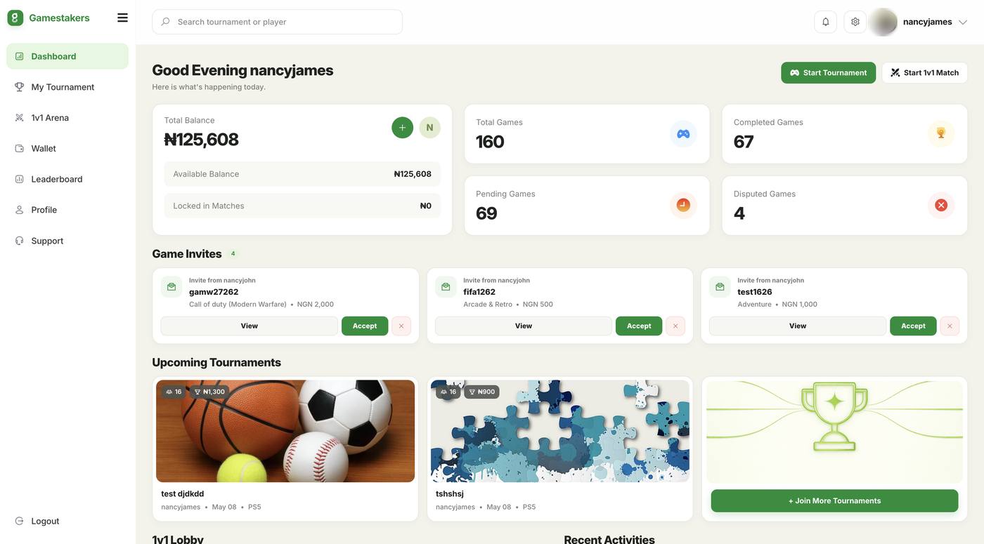 Gamestakers: Player dashboard, wallet balance, game state and transaction log