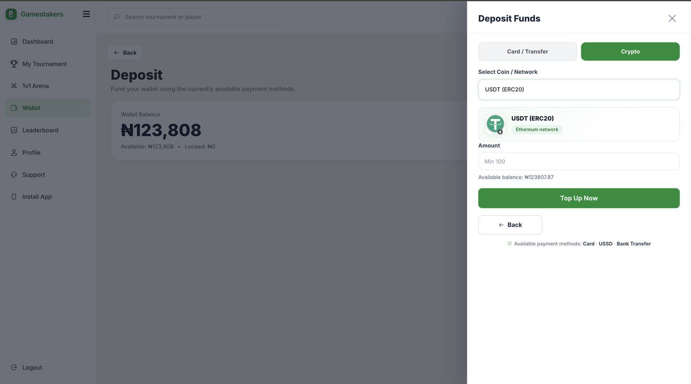 Gamestakers: Crypto deposit flow
