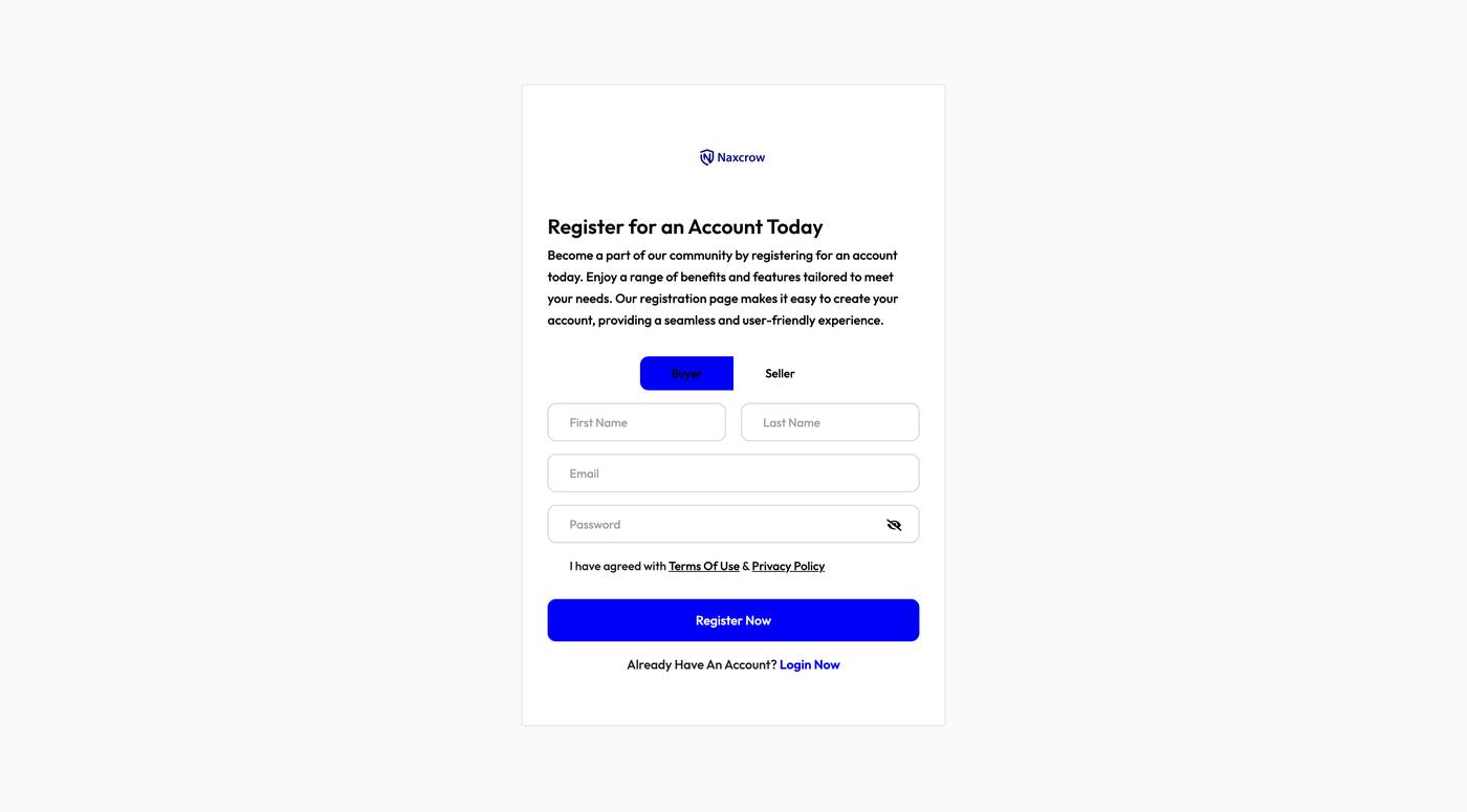 Naxcrow: Registration. One screen, no documents until a trade needs them.