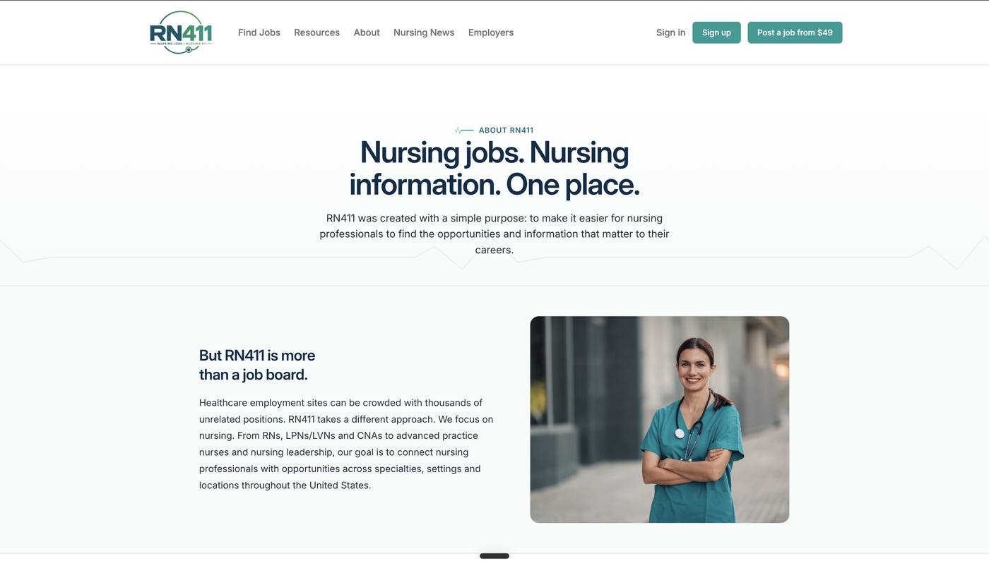 RN411: More than a job board. The about page sets the position.
