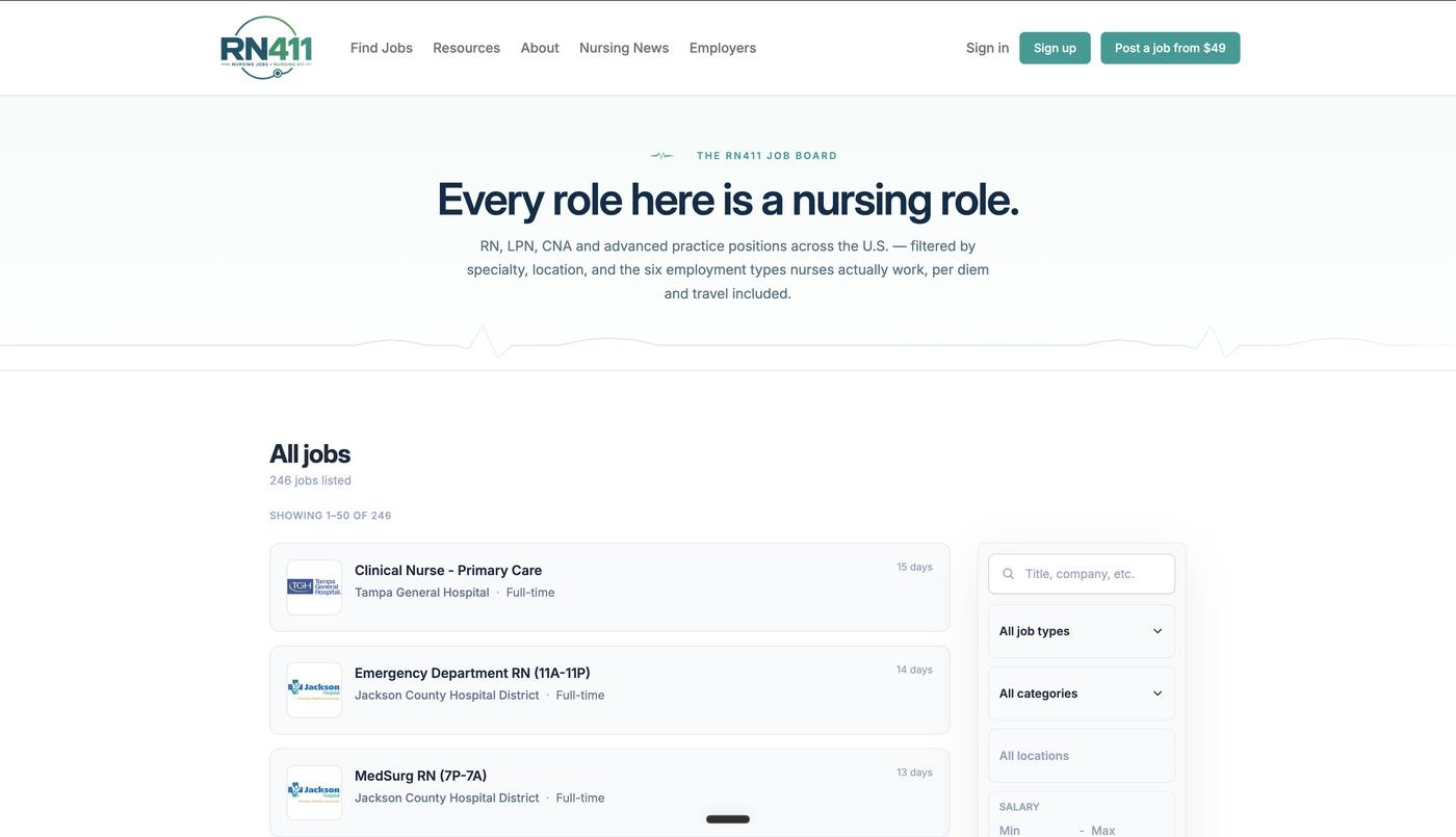 RN411: The job board, filtered by type, category, location and salary
